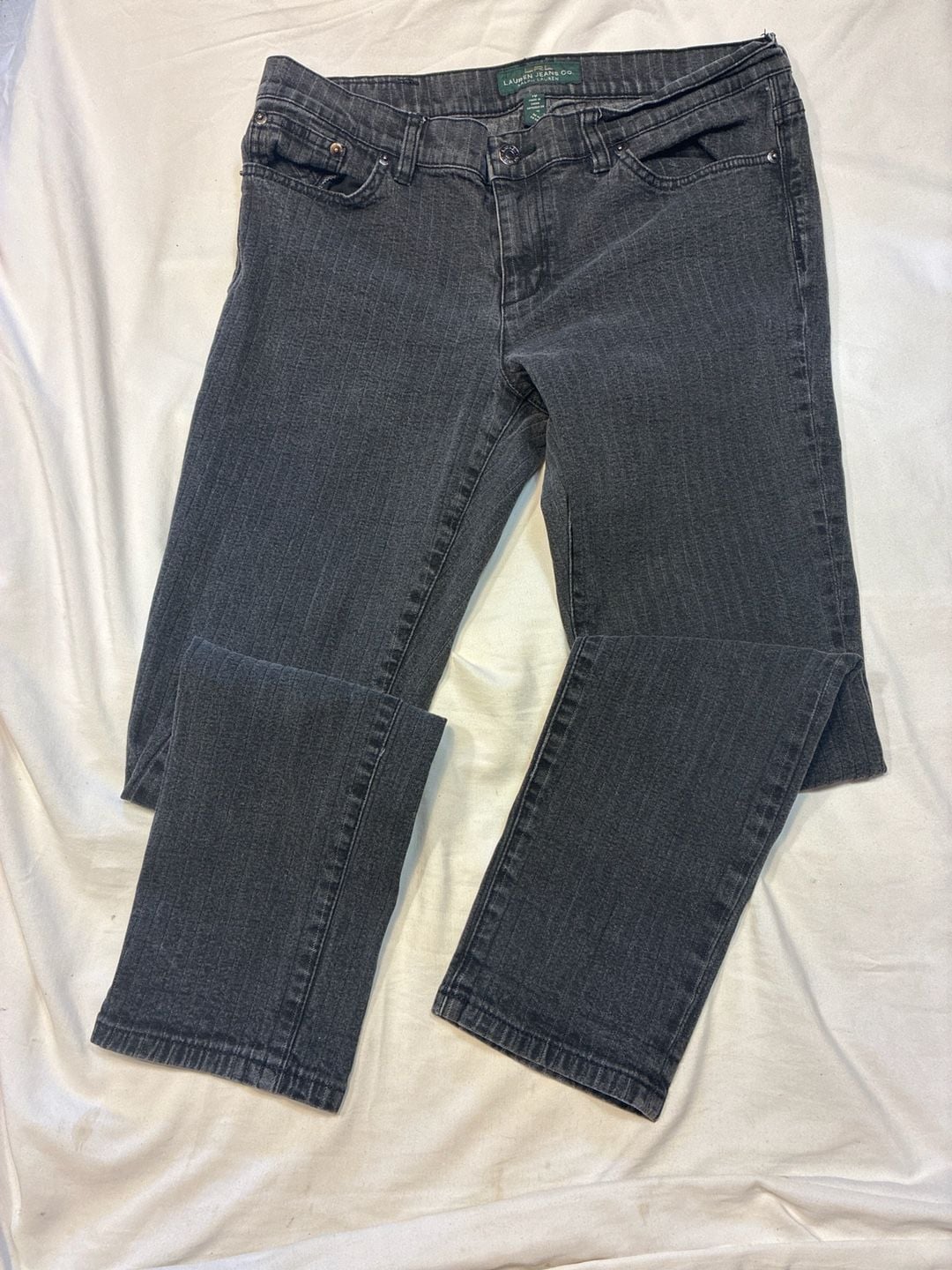 Lauren Jeans Co. Ralph Lauren Women's Grey Pinstripe Skinny Stretch Jeans Size 1
